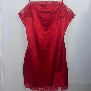 Red lace slip dress